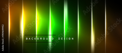 Abstract vertical lines, vibrant colors, dark background. Modern design element, glowing effect, text overlay present.