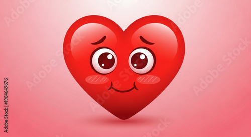 Cute cartoon heart with smiling face and blush cheeks on pink background symbolizing love and affection in a playful digital illustration