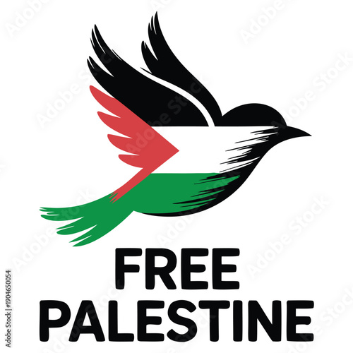  Free Palestine Dove Illustration with National Flag Colors – Symbol of Peace, Freedom, and Solidarity.