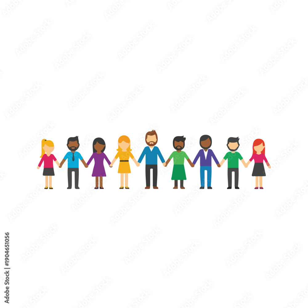 Fototapeta premium People holding hands in a straight line