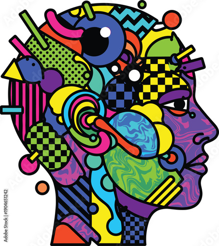 Vibrant Human Head with Abstract Patterns.