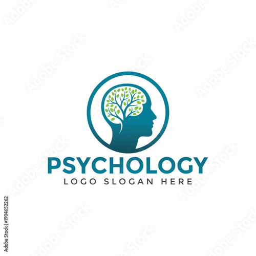 Modern psychology logo with human head and tree symbol