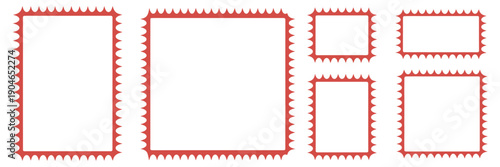 Blank postage stamp set icons, mockup postal stamps, ranked border templates in different variations for premium graphic design, branding layouts, creative mailing projects