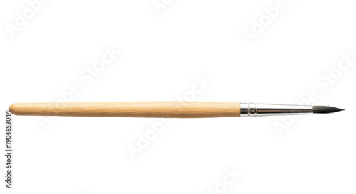 Photos Round watercolor brush with wooden handle isolated PNG, artist tool for painting