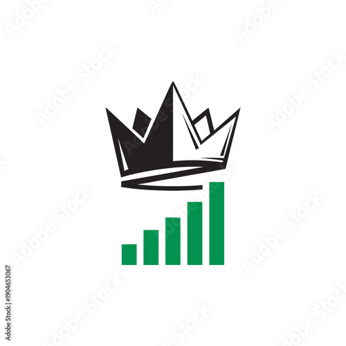 Crown atop rising green bars, symbolizing market leadership and growth.