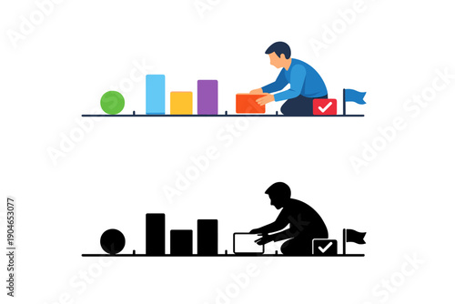 Child plays with colorful blocks and shapes while learning to sort and stack them in an educational setting