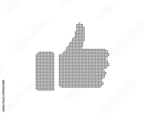 Thumbs up icon made of small dots, vector icon illustration on white background