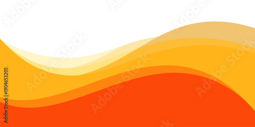 Abstract orange and yellow wavy background with flowing overlapping curves on white background.