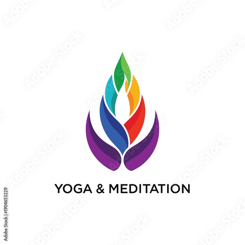 Serene Yoga and Meditation Illustration Featuring Rainbow Leaf Design
