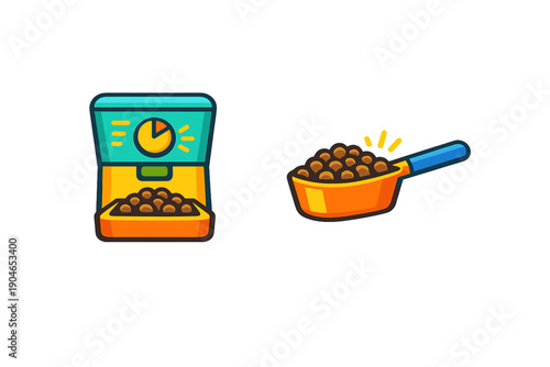 Kitchen scale with pet food measurement and scoop ideal for feeding pets properly at home during mealtime activities