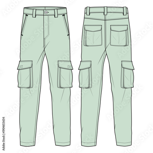 Male cargo pant vector illustration technical flat drawing by adobe illustrator.