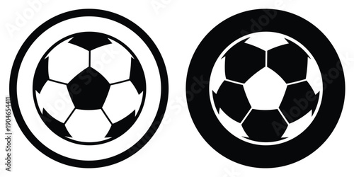 Classic soccer ball football icon in circular badge. Sports equipment symbol for team competition, athletic training, and global tournament branding in minimalist graphic style.