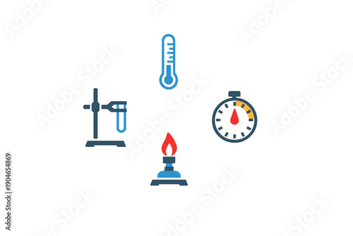 Scientific tools are used for measuring temperature, time, and pressure in a laboratory setting during an experiment