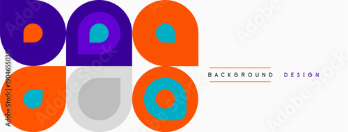 Abstract geometric shapes, vibrant colors, simple design. Circles, squares, rectangles create playful pattern. Clean background enhances visual impact.