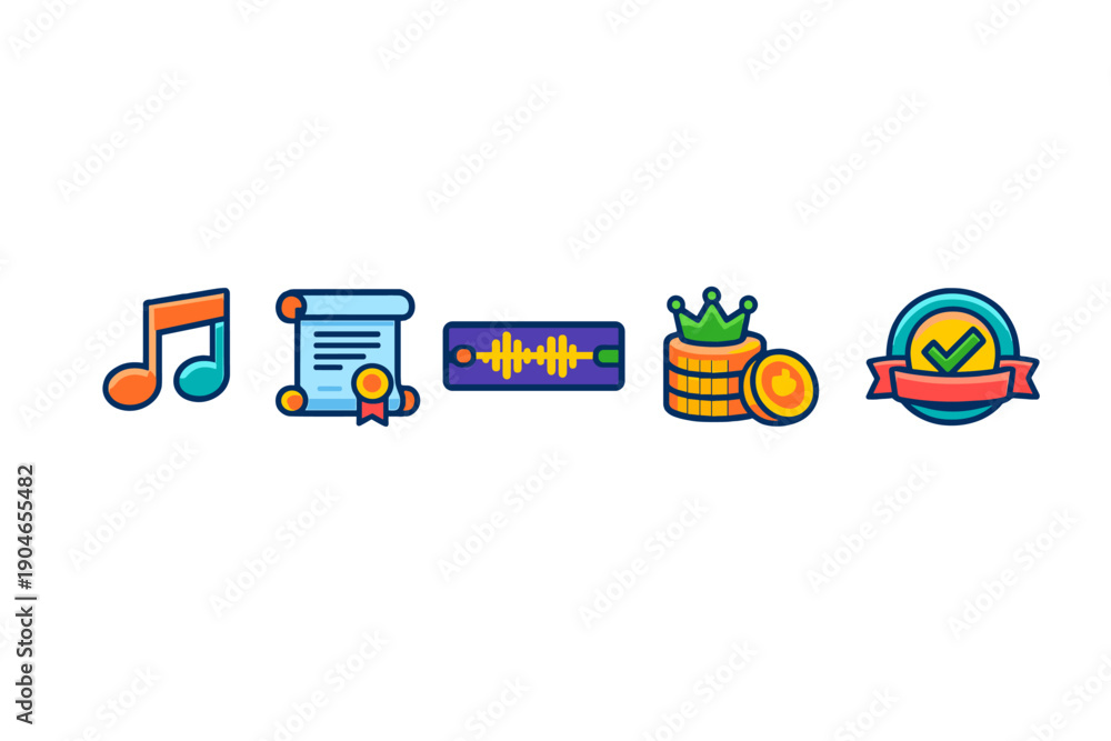 Fototapeta premium Icons representing different categories of music and audio activities including awards, recordings, and monetization in a simple layout