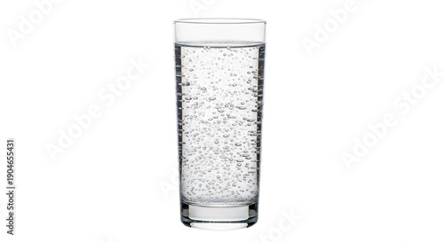 Schilderij op canvas Glass of sparkling water with bubbles isolated PNG, refreshing drink for summer