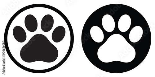 Animal paw print track icon in circle. Pet care and wildlife symbol for veterinary services, dog walking, animal shelters, and nature conservation branding projects.