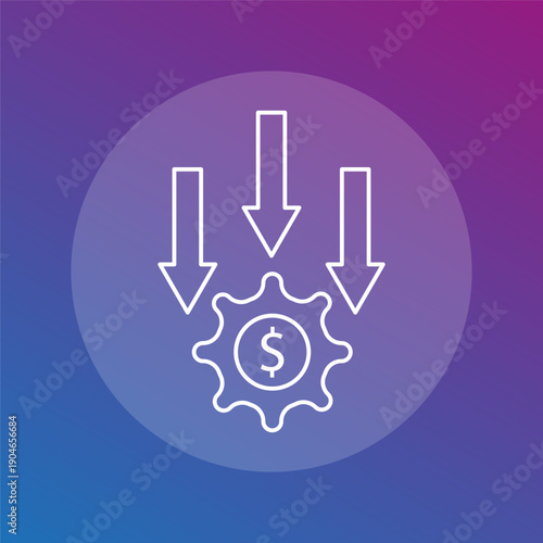 Financial income expenses. Gear economy Vector. Money dollar control. Business optimization symbol