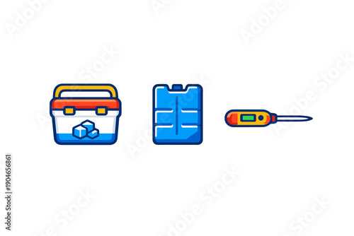 Box with tools, ice pack, and screwdriver on a plain background representing equipment used for various tasks and repairs at home or office