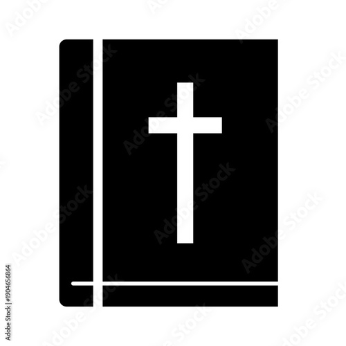Traditional scriptures icon. Spiritual testament symbol. Christianity book Vector. Monochromatic scripture publication.