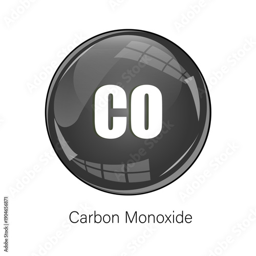 Carbon Monoxide icon. Black circle symbol. Poison gas Vector. Chemical formula badge.