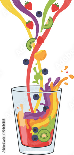 Colorful Mixed Fruit Juice Splash in Glass