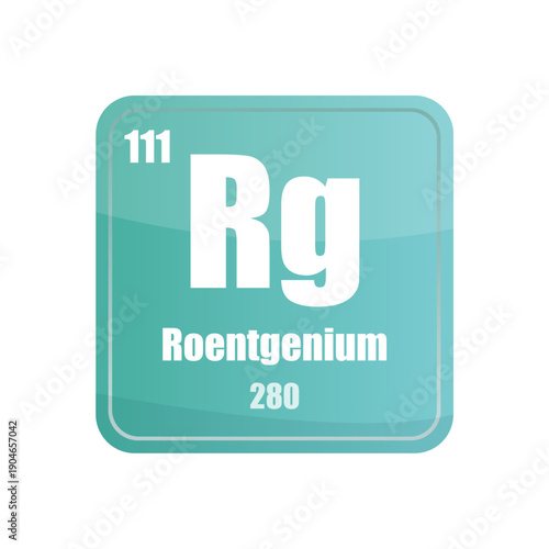 Roentgenium element. Atomic number one hundred eleven. Blue green Vector tile. Periodic table square.