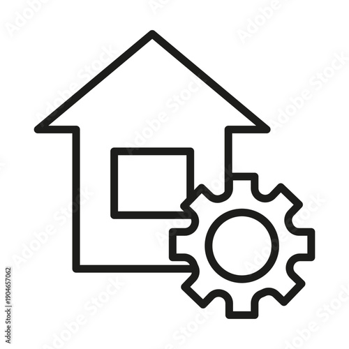 Home icon symbol. Black gear settings. Smart house Vector system. Building adjustment option.