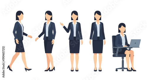 Sequence of professional woman in business attire demonstrating various poses.