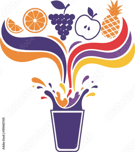 Colorful Mixed Fruit Juice Splash in Glass