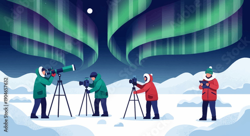 Aurora Night Photography by Travelers Beneath the Northern Lights.