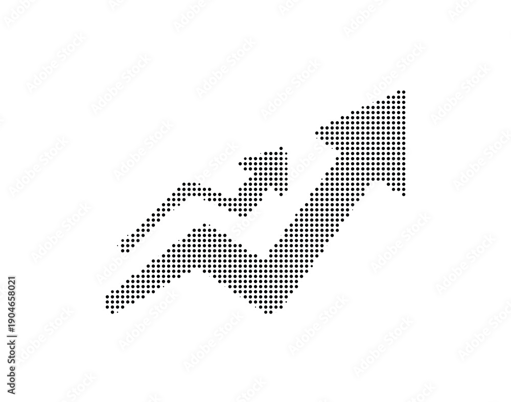 Obraz premium Black dotted graph arrow pointing up, vector icon illustration on white background