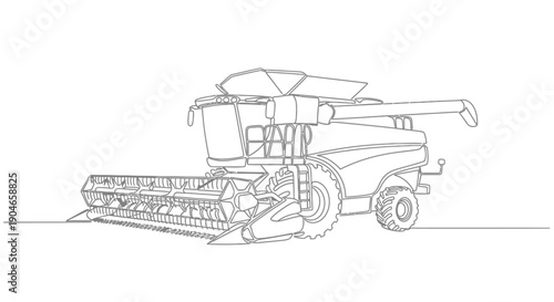 Line drawing of a combine harvester, a large agricultural machine used for harvesting grain crops.
