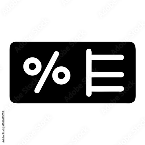 Black and white icon showing percentage and equal sign on a rectangular background