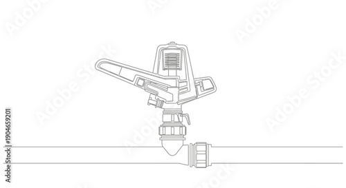 Line drawing of an impact sprinkler head attached to a water pipe for irrigation system.