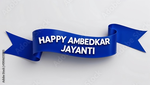 Blue ribbon banner with happy ambedkar jayanti text on it for celebration