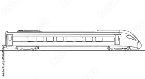 Detailed line art illustration of a modern high-speed passenger train in side profile, showcasing its sleek design.