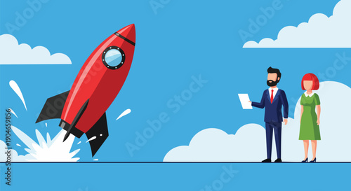 Business Startup and Growth: Rocket Launching with Successful Team Monitoring Progress.