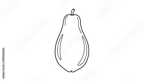 Single whole papaya fruit shown in a simple black and white line art drawing against a white background for food icons.