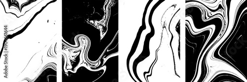 Marble pattern set with black and white swirling designs for backgrounds and textures featuring abstract, modern, minimalist with elegant and sophisticated elements for luxury, decorative projects,