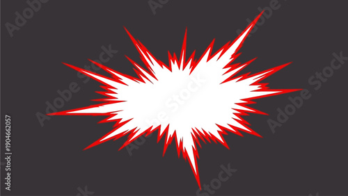 Explosion scene with vibrant red and white burst on dark background viewed from straight on