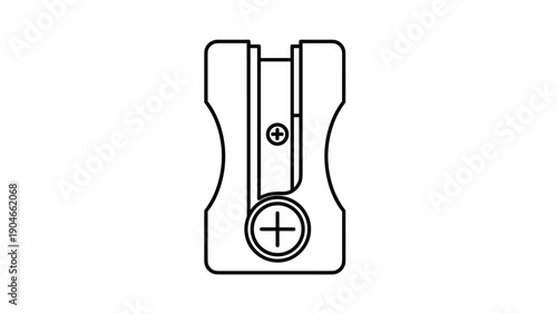 Black and white line art icon of a classic manual pencil sharpener for school and office supplies on white background.