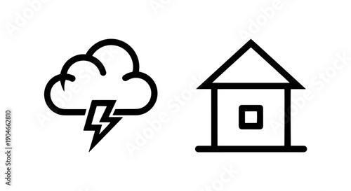 Home storm protection and residential weather threat with lightning cloud and house icon