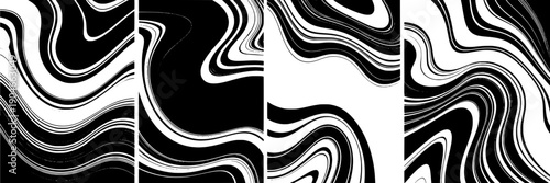 Patterns marble set with black and white swirling shapes and wavy lines featuring abstract, background, texture with design and fluid elements for dynamic, modern projects, clean composition on