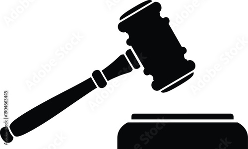 Black Silhouette Judge’s Gavel and Sound Block Illustration, Symbol of Law, Justice, Courtroom Authority, Legal Proceedings, and Judicial Decisions