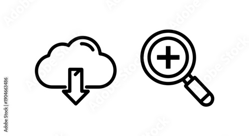Cloud data download and zoom in search magnify icon