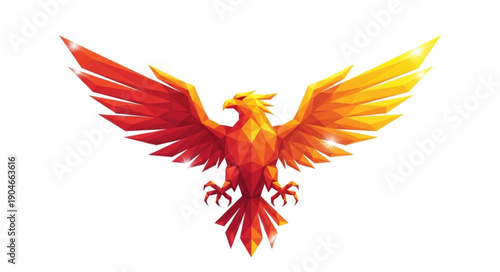 Majestic Phoenix Bird Spreading Wings Fiery Colors.