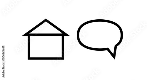 Home and Speech Bubble Icons for Residential Communication and Family Discussion