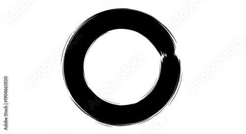 Thick black brush stroke forming an incomplete circle on an isolated white background.