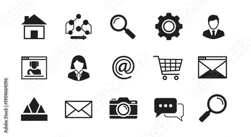 Extensive set of modern web, business, and user interface outline icons for digital functionality and professional applications on an isolated white background.